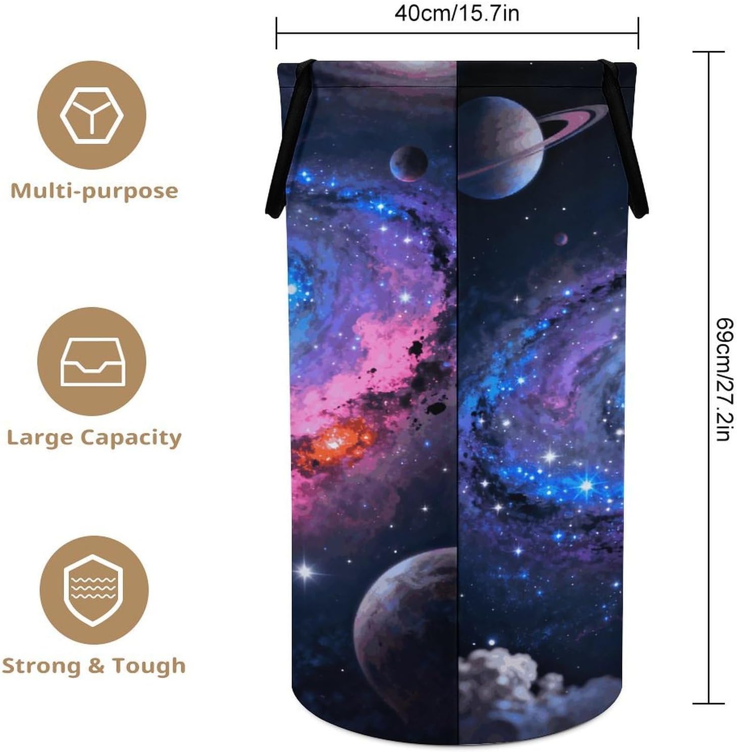 Galaxy Laundry Hamper with Handles Waterproof Collapsible Laundry Basket Large Lightweight Round Dirty Clothes Hamper for Home Dorm Bathroom Decor