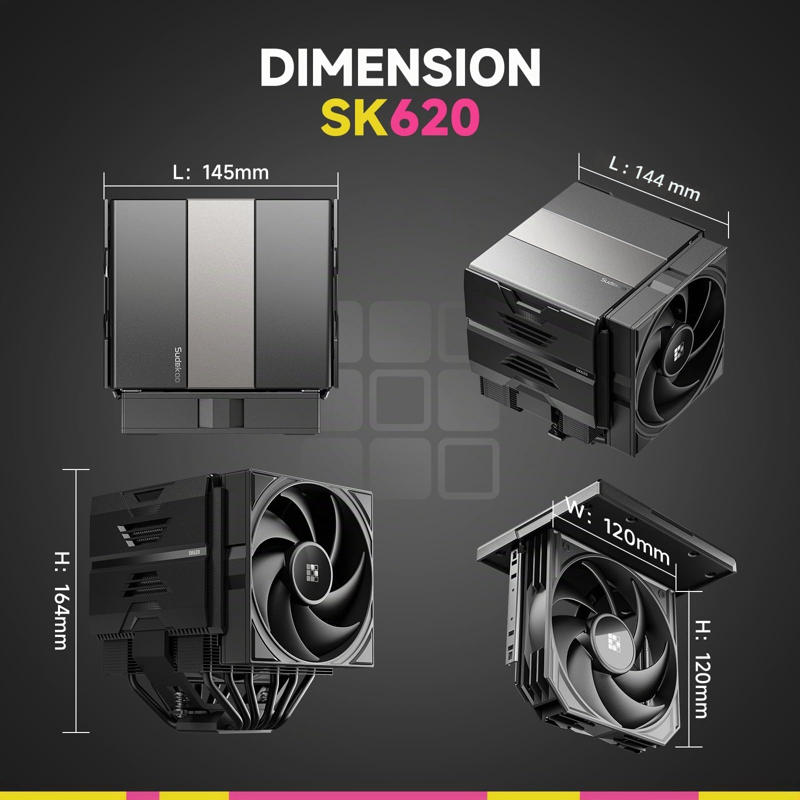 Sudokoo SK620 Ventirad AM5: Ventilateur Processeur PC - Refroidisseur CPU à Double Tour, CPU Cooler AM5 avec 2 x 120mm Ventilateurs PWM FDB, 6 Caloducs, Montage Coulissant Sans Outil, Noir