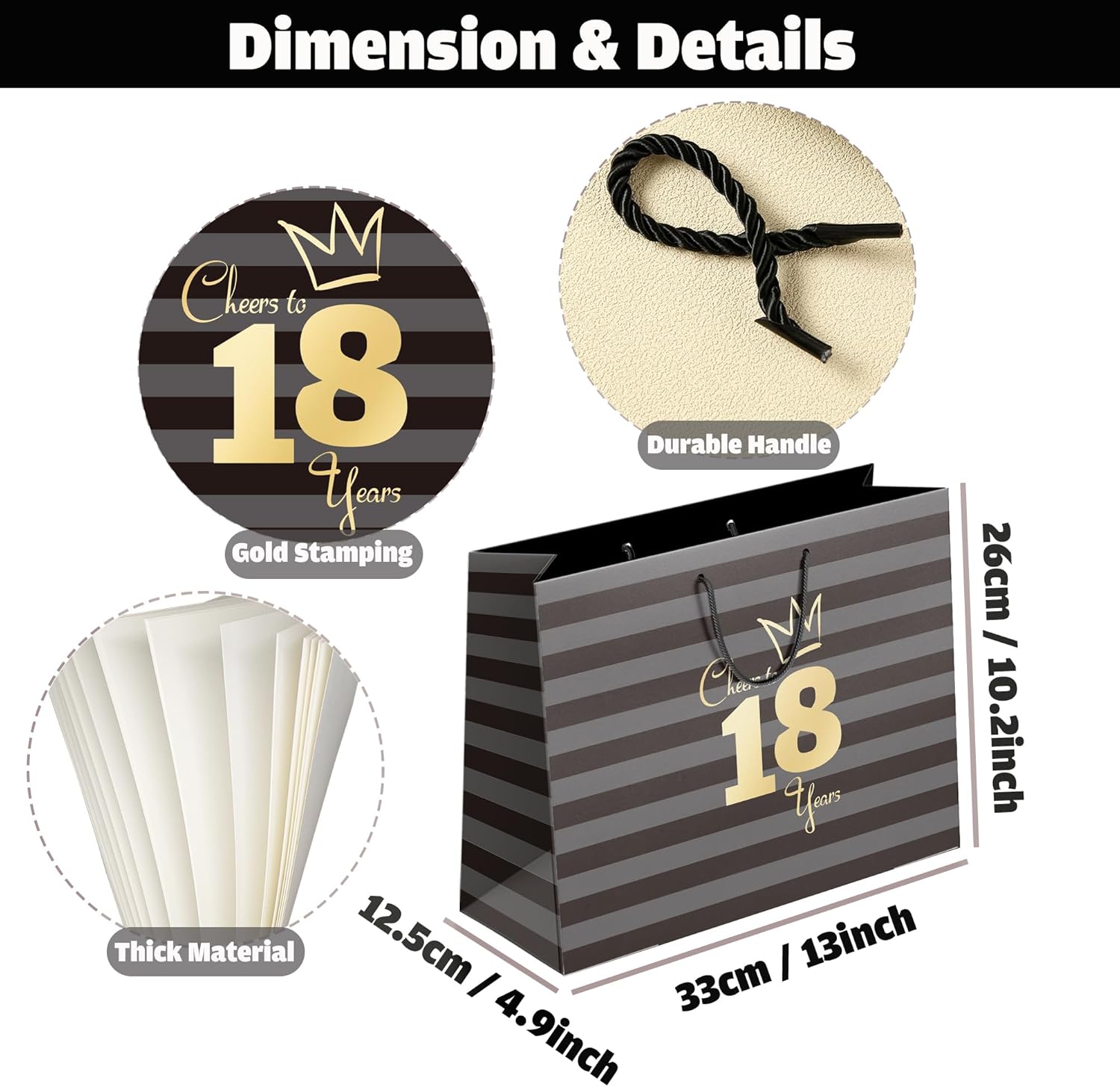 Sumerk 1 PC 13" Large Gift Bag with Card Stickers and Tissue Paper 18th Birthday Bag for Women Men Happy 18th Birthday Gift Bag - Image 3