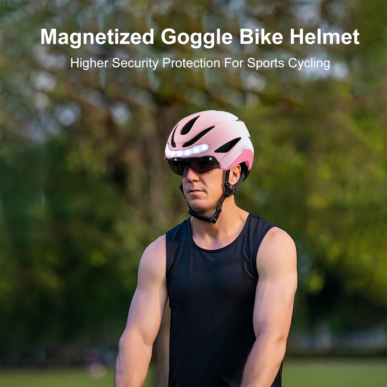 POENVFPO Casco de Bicicleta Inteligente, Casco de Ciclismo LED con Luces Delanteras y Traseras, Visera Antivaho para Seguridad en Conducción Nocturna y Desplazamientos
