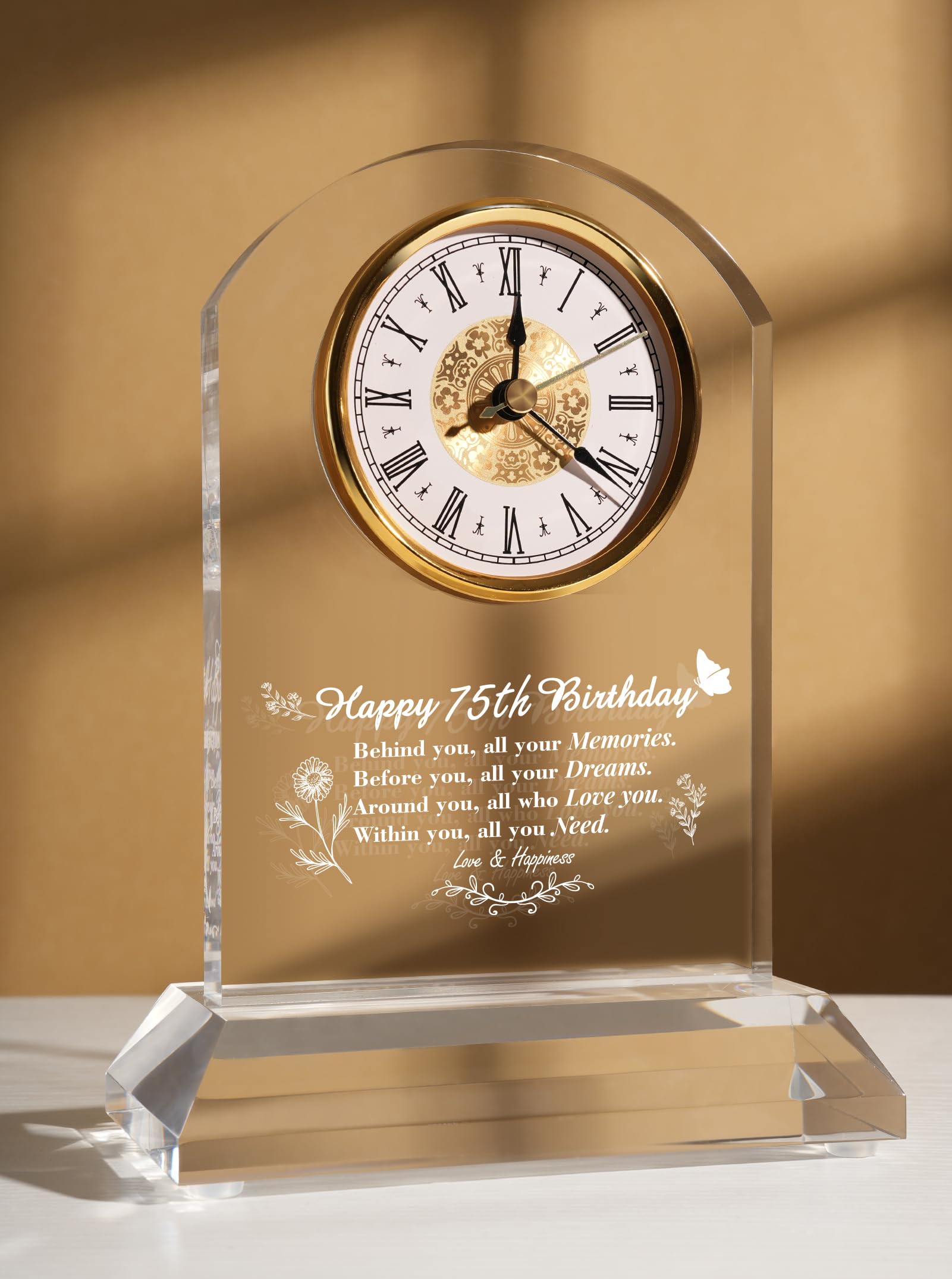DEEWISH Reloj de escritorio de cuarzo para regalo de 75 cumpleaños, elegante decoración para el hogar, para padres, abuelos, amigos, mamá, papá, decoración de cumpleaños de 75 años para mujeres y