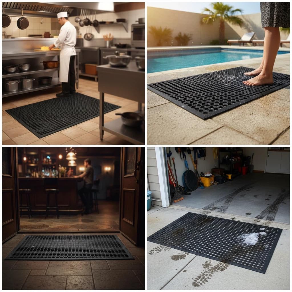 lovinland Cocina Goma Piso Alfombra Mat Anti Fatiga de Drenaje para Interiores Home Alfombrilla para Barra de Resturant 60 x 55 x 35 cm Negro