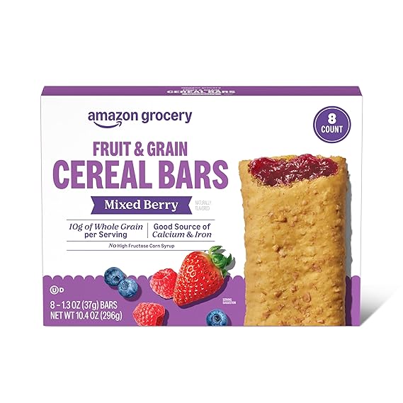 Amazon Grocery, Mixed Berry Fruit & Grain Cereal Bar, 1.3 Oz, 8 Ct (Previously Happy Belly, Packaging May Vary)