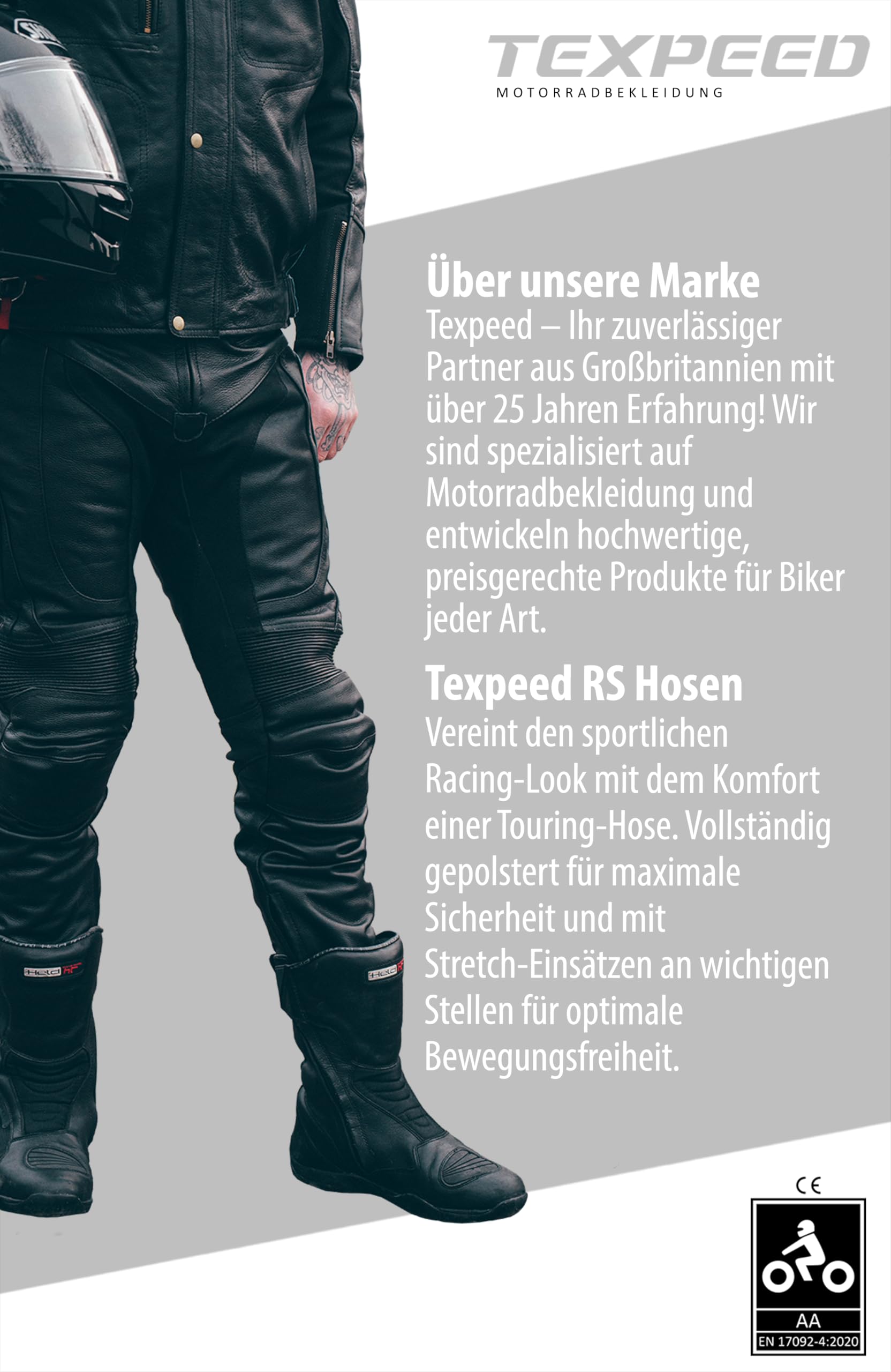 Texpeed motorradhose leder herren mit protektoren - Schwarz Vollnarbiges Lederhose echtleder mit rüstung (EN 1621-1) Biker gepanzerte