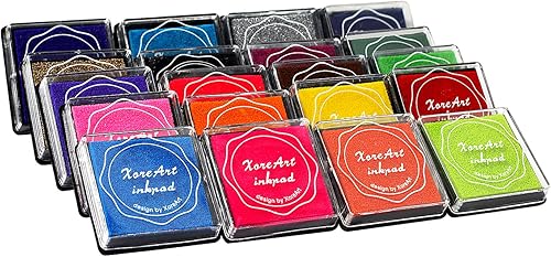 XoreArt Almohadillas de tinta lavables para los dedos, no tóxicas, 20 colores DIY Rainbow Craft almohadillas de tinta para sellos de goma, papel,