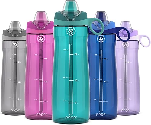 Pogo Plastic Water Bottle with Soft Straw Lid and Carry Handle, BPA Free, Dishwasher Safe, 18 ounce, Teal