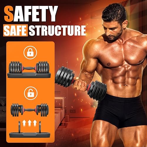 Miniatura 4 de VEICK Mancuerna ajustable de 2555 libras con mango giratorio antideslizante, peso de ajuste rápido para hombres y mujeres, equipo de ejercicio con