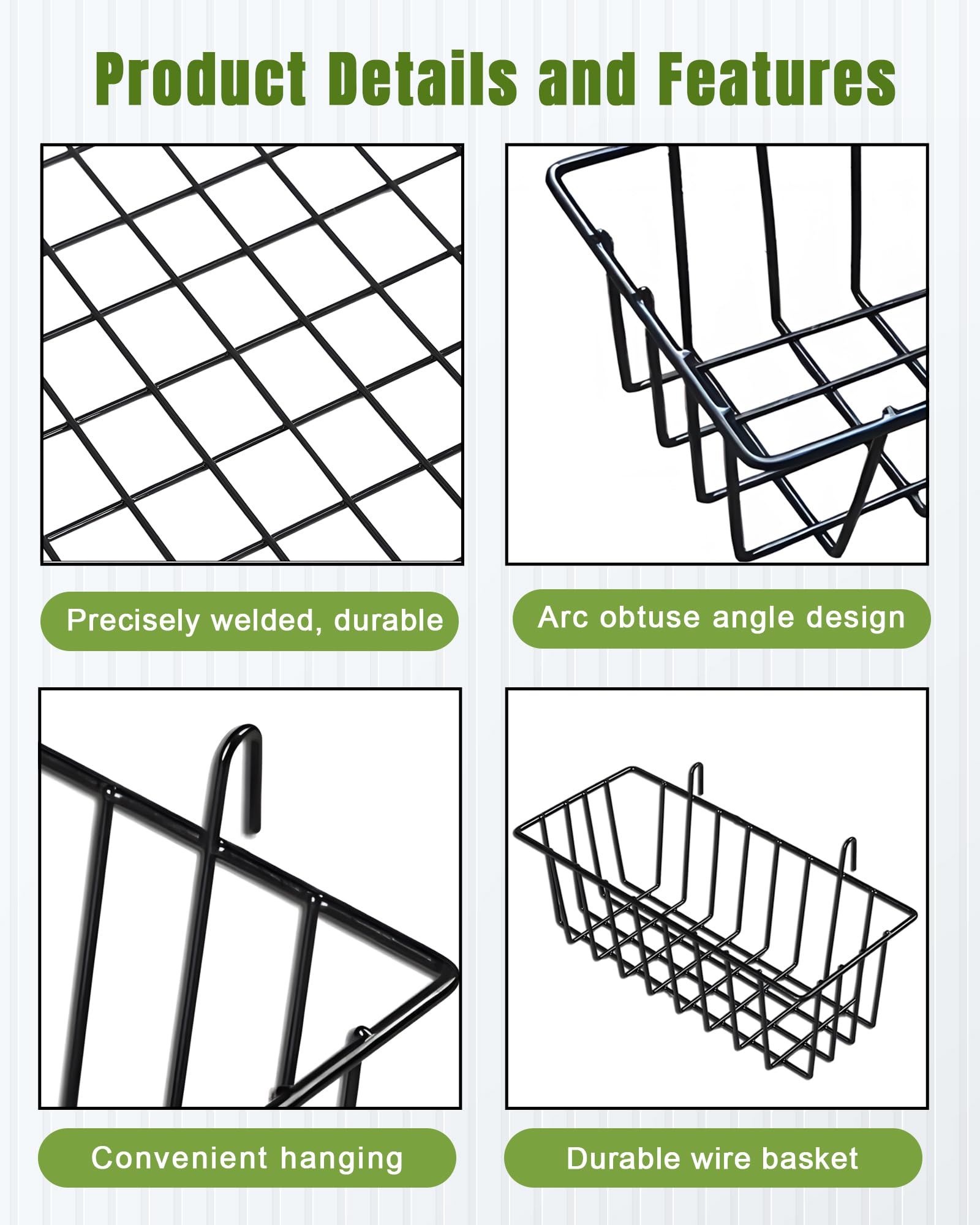 Paquete de 3 cestas de pared, cesta de alambre colgante para panel de rejilla de pared, cestas colgantes de metal para organizar, cestas de pared de alambre para almacenamiento, decoración del
