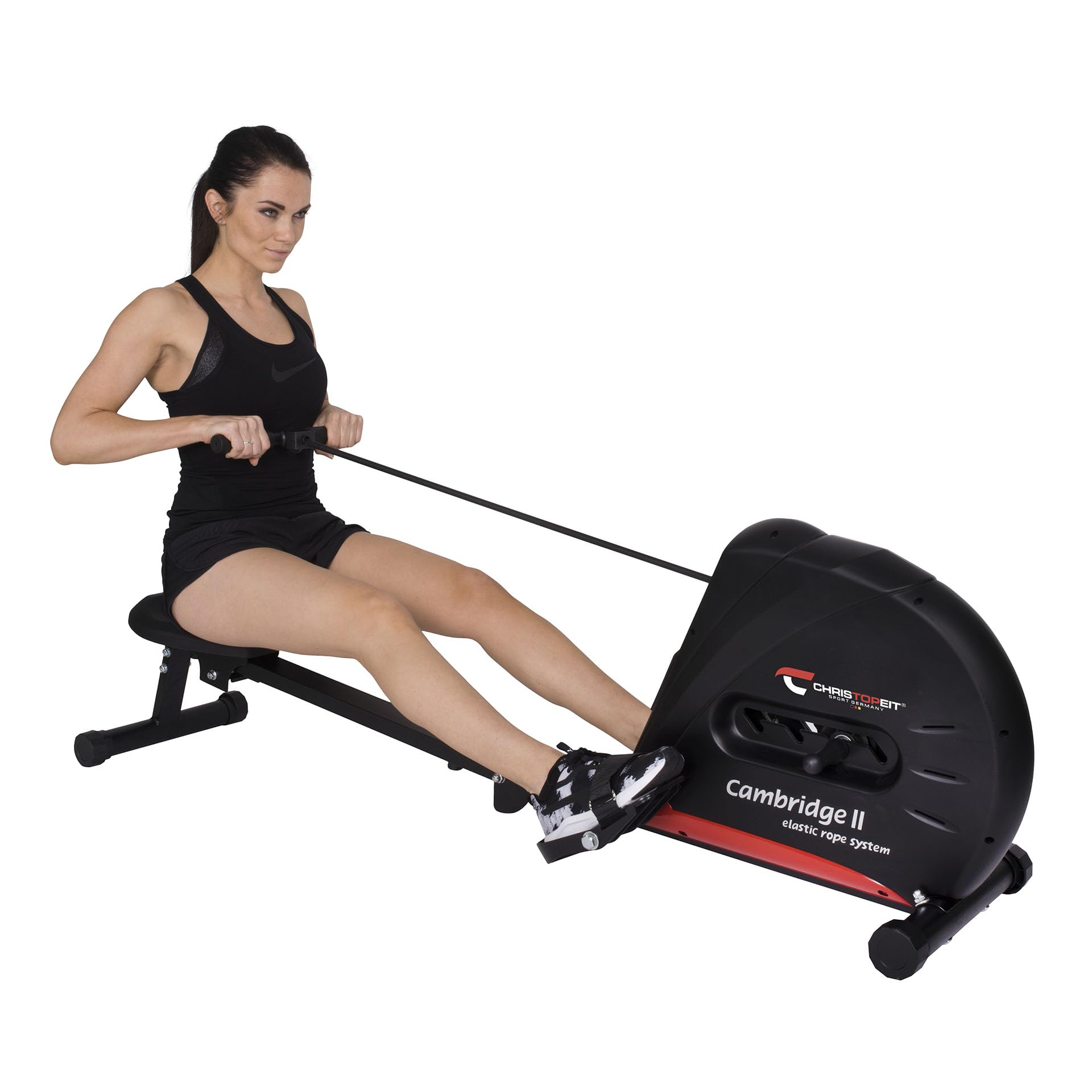 Christopeit Sport Rameur Cambridge II Black- Rameur Pliable avec 4 Niveaux de résistance et écran LCD