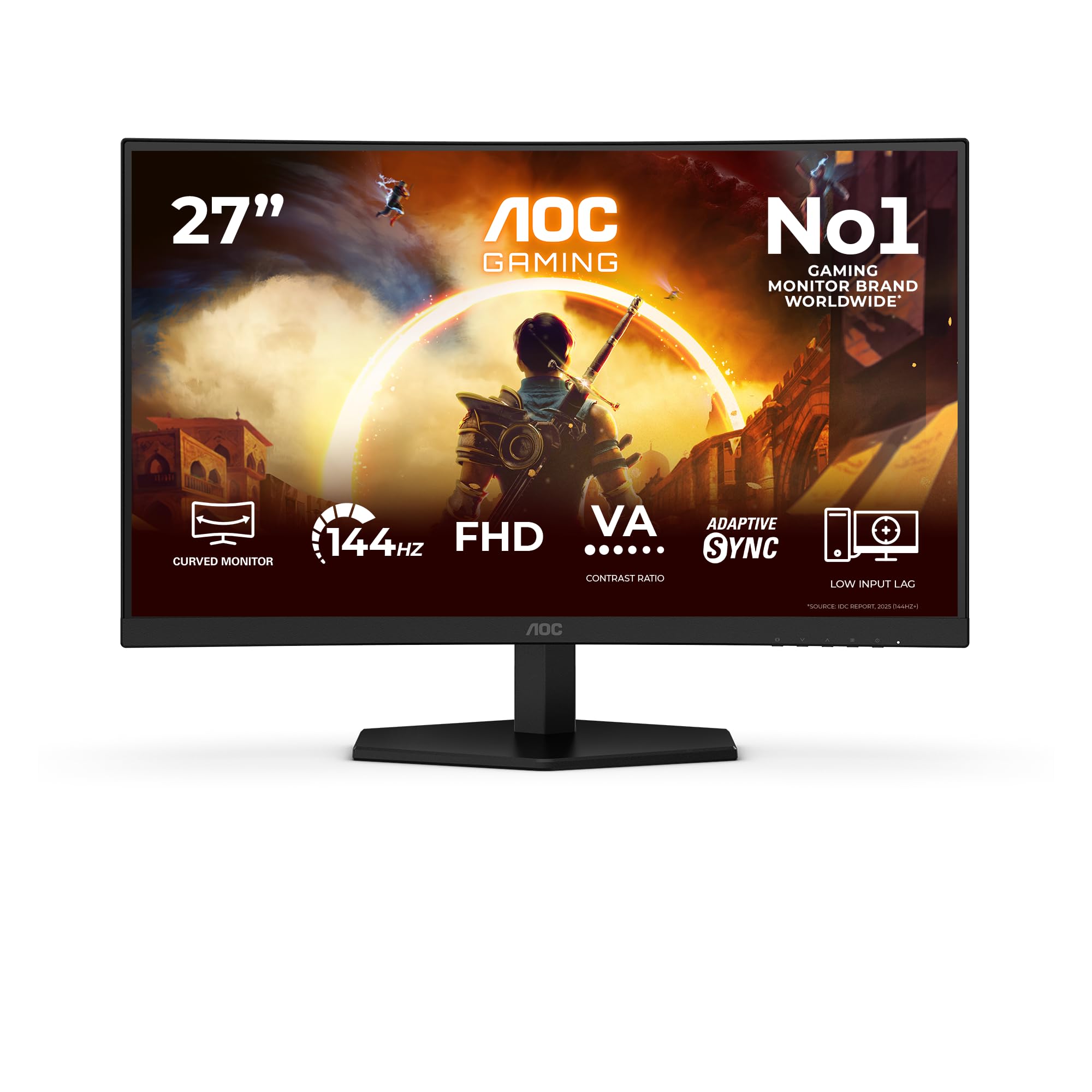 AOC Moniteur Incurvé, C27G42FE 27 Pouce 180Hz, VA Dalle, 4ms GtG, HDR10, FreeSync, (1920x1080 HDMI 1x 1.4 DP 1x 1.2) Noir