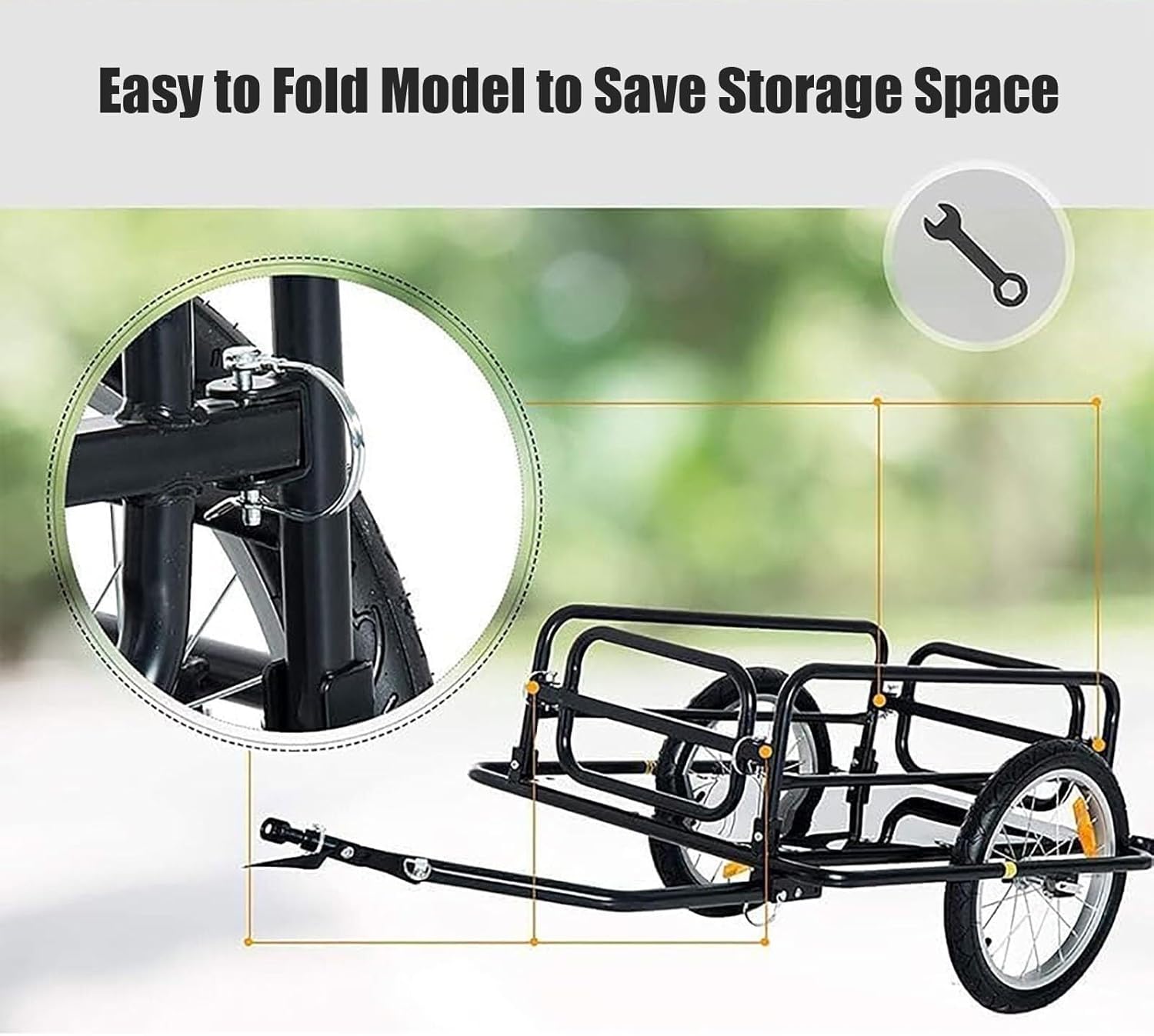 Foldable Bike Cargo Trailer, 60kg Capacity with 16 Inch Wheels, Reflectors, Quick-Release Hitch, Easy Load Storage Cart