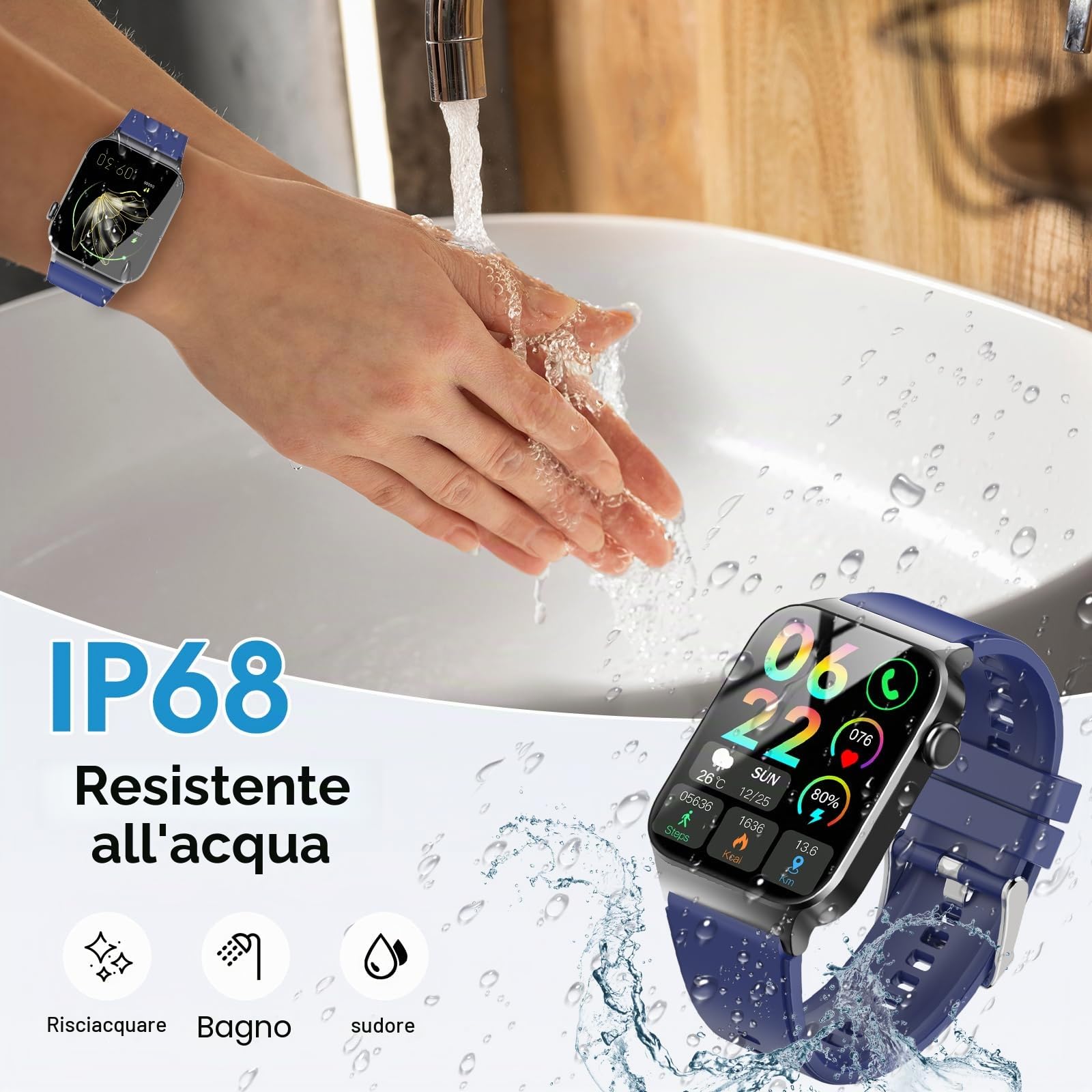 STECEi Smartwatch Uomo Donna Rispondi/Effettua Chiamate, 1.85" Orologio Smartwatch con 113 Sportivo, Impermeabil IP68 Sportivo Watch con Contapassi/Sonno/Cardiofrequenzimetro, Blu