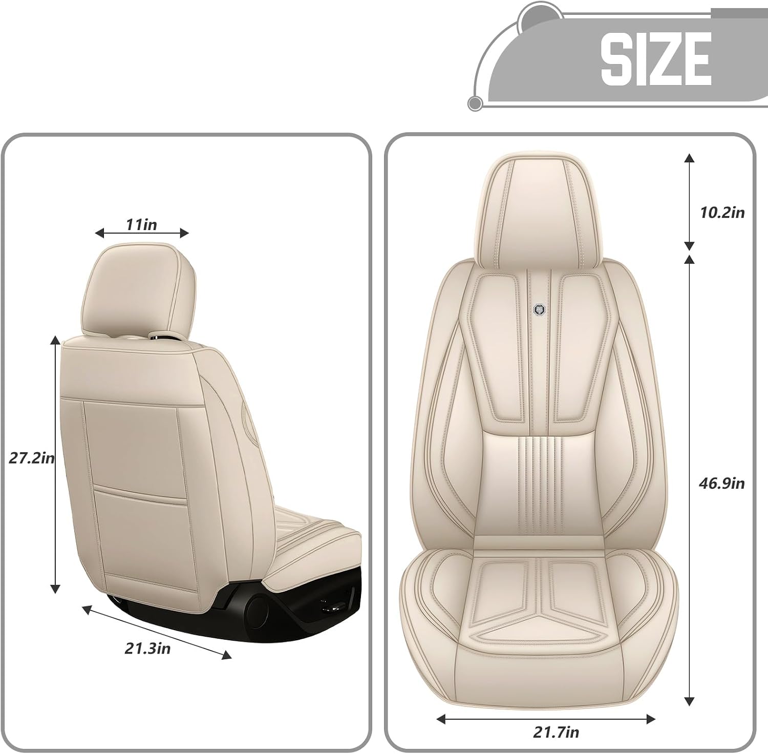 Car Seat Covers for Lincoln MKS 2009-2016, Nappa Leather Seat Protectors, Airbag Compatible All Weather Automotive Seat Cushion, Waterproof Full Coverage Covers - 2 seat Standard,Beige