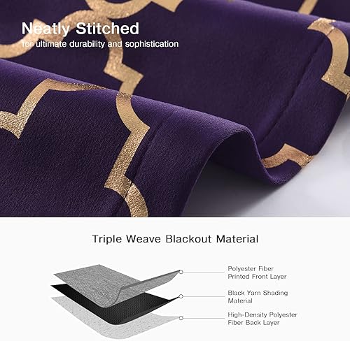 Miniatura 4 de Anjee Cortinas opacas de 63 pulgadas de largo, juego de 2 paneles para sala de estar, oscurecimiento con ojales, aislamiento térmico, cortinas de