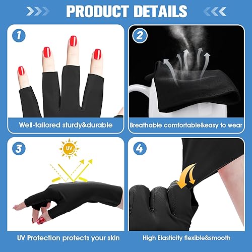 Miniatura 6 de WLLHYF Guantes anti UV para lámpara de uñas de gel, guantes de protección solar, guantes de conducción sin dedos, guantes profesionales de gel UV,