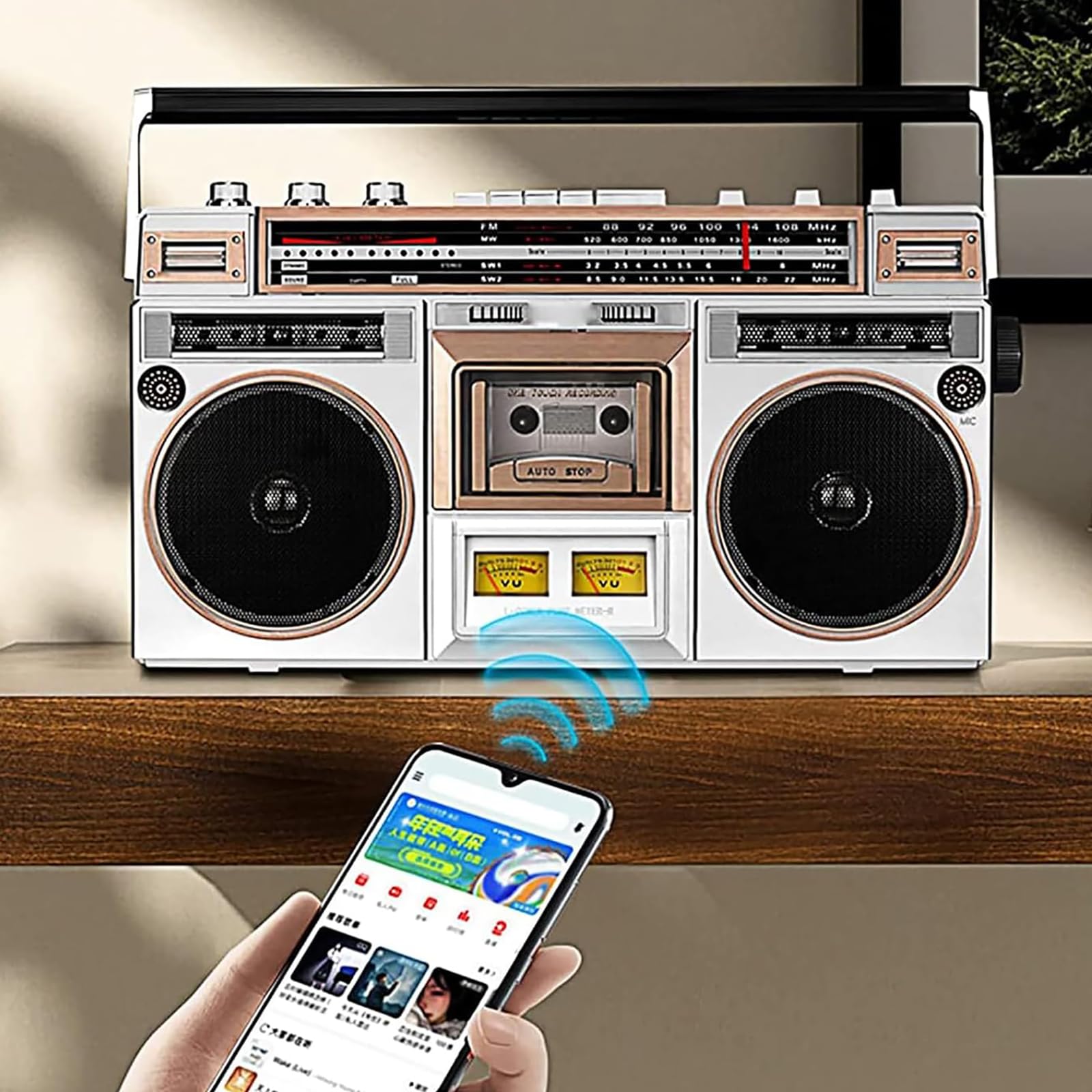 Registratore Portatile Per Cassette, Lettore CD, Boombox Bluetooth Retrò Anni '80 Con Radio AM/FM, Converte Cassette In USB/SD, Supporta Ingresso SD/USB, Per Viaggi In Famiglia