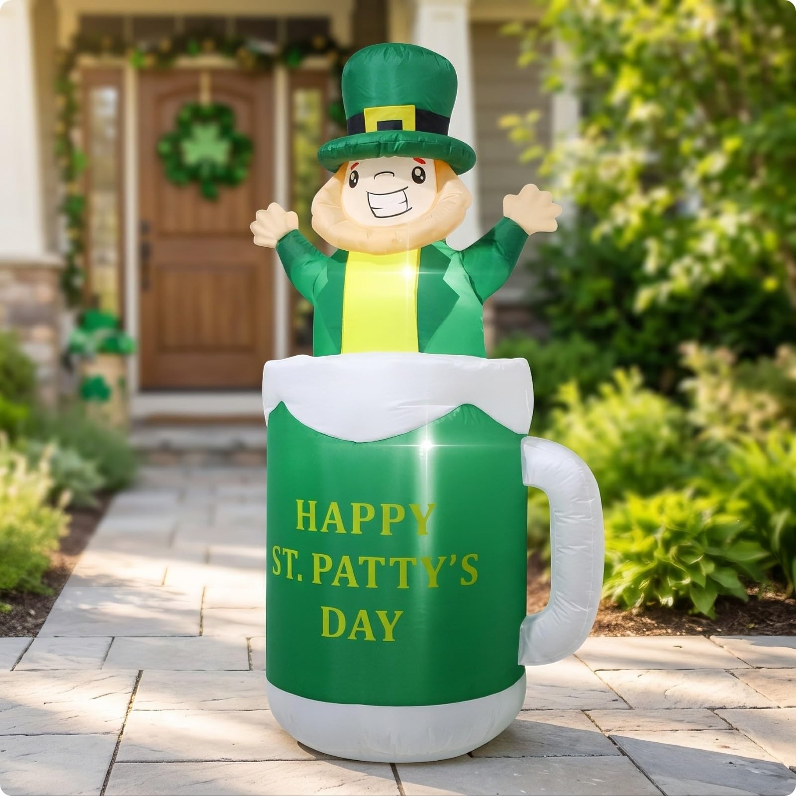 Boccale di Birra Gonfiabile Grande Luminoso, Leprecauno Gonfiabile, da Esterno, Decorazione, per Vetrina