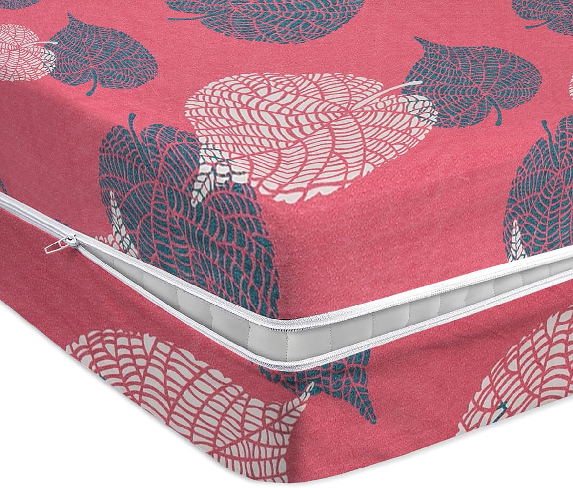 BSB HOME Premium Cotton Printed Mattress Cover/Protector with Zipper Chain|Provides All Around Protection with 360° Encasing | Double Size Bed - 78x72+6 inches (6.5 x 6 Feet Mattress) Pink