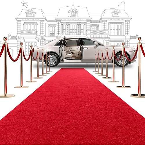 Alfombra roja de lujo para fiestas, 2.6 x 30 pies, extra gruesa de alta calidad para bodas y eventos, respaldo antideslizante, decoración elegante