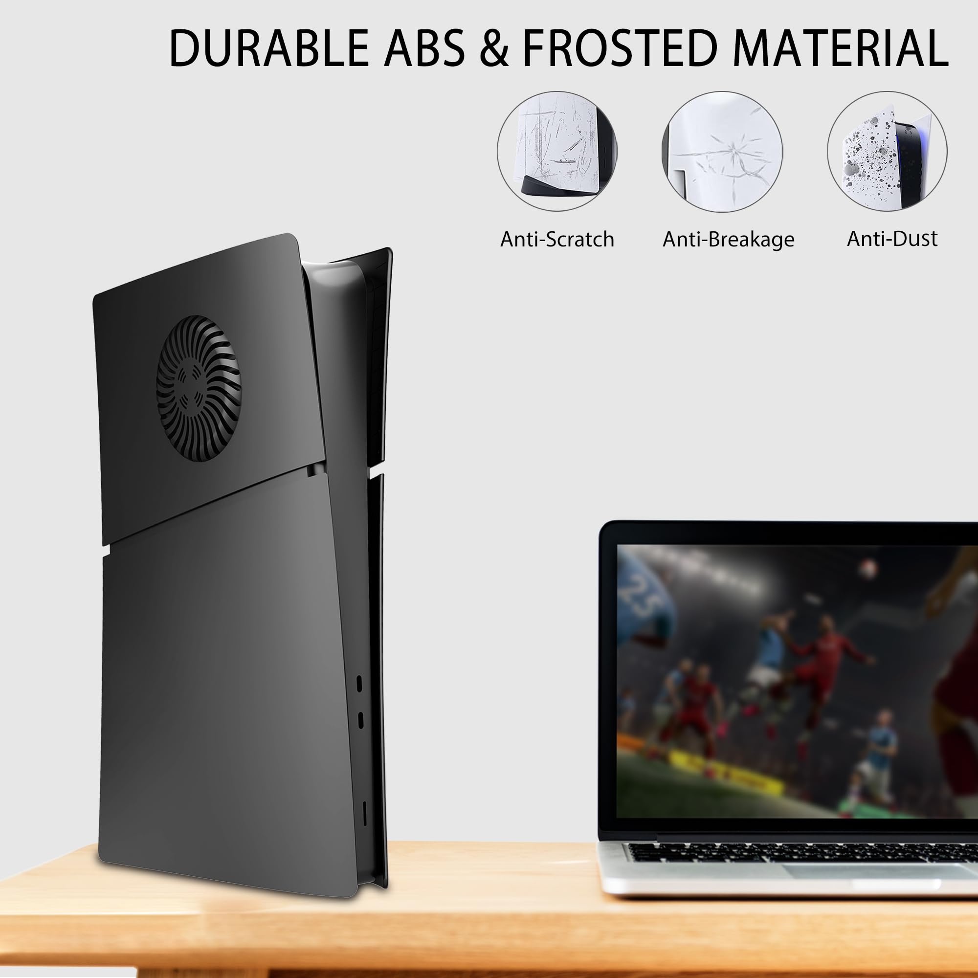 DOBEWINGDELOU Faceplate für PS5 Slim Digital Edition mit Lüftungsschlitzen und Staubfilter, Face Plate Konsole Abdeckplatten ABS staubdicht Ersatz Seite Shell Zubehör Gehä Schwarz