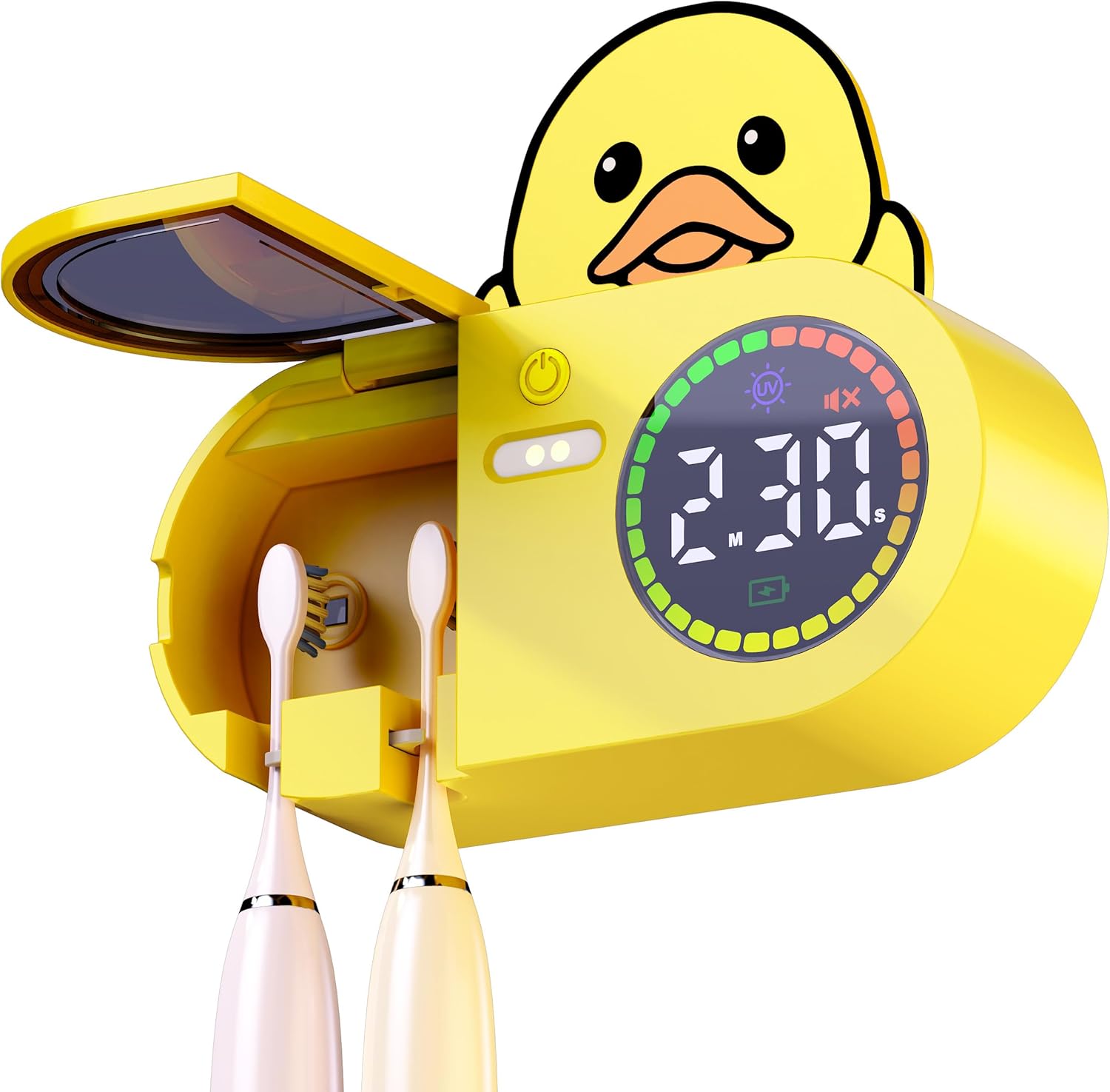 Doli Yearning Toothbrush Cleaner & Toothbrush Holder, Wall-Mounted for Most Size Toothbrushes, Air Drying, LED Smart Screen Rechargeable, Duck