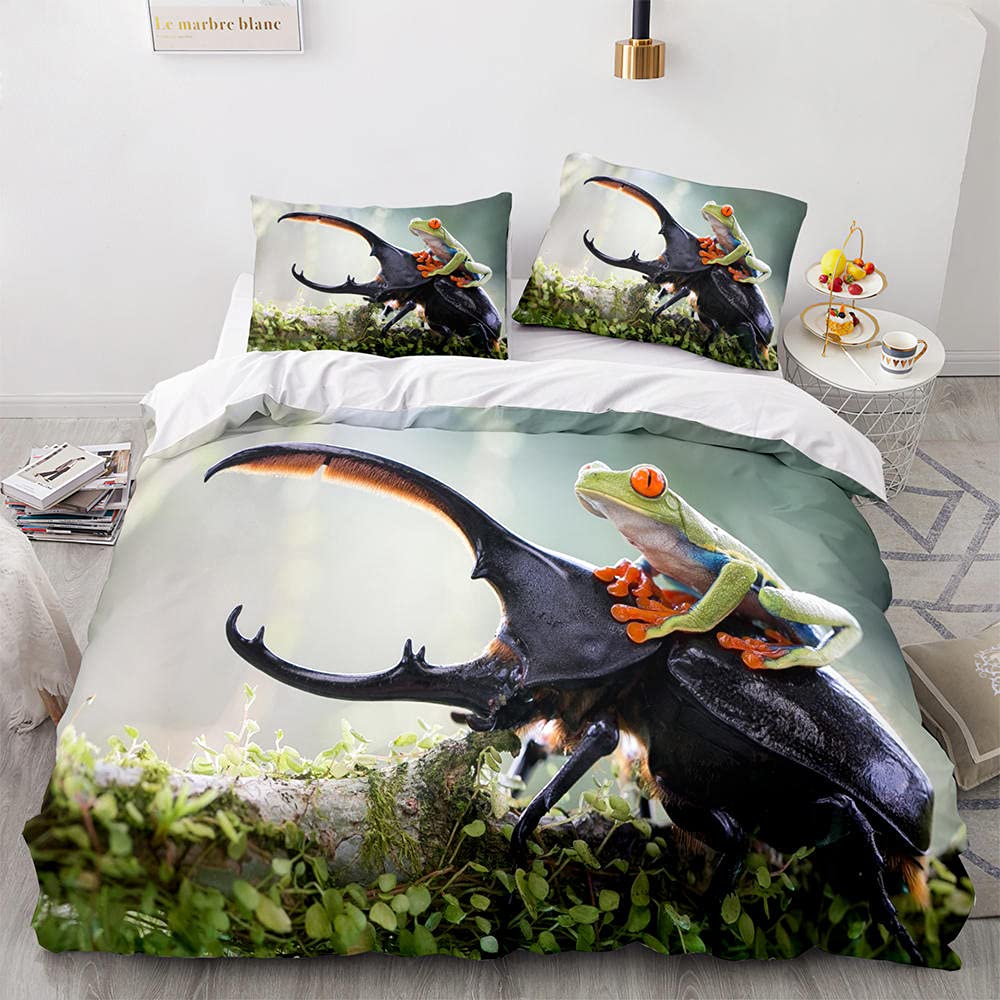 Kikker Beddengoed met tweepersoonsbed, luxe zachte microvezel beddengoed set voor kinderen tieners volwassene, 1 dekbedovertrek 200x200 cm met rits en 2 kussenslopen 50x75 cm