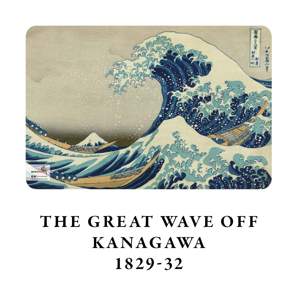 Retronote The Great Wave off Kanagawa, Hokusai 1829-32, notatnik A4 V, bez linii, łącznie 64 strony, metalowe szwy, elastyczna okładka, owalna krawędź, tekstura płótna, 60 g, kremowo-żółty, 21 x 29,7