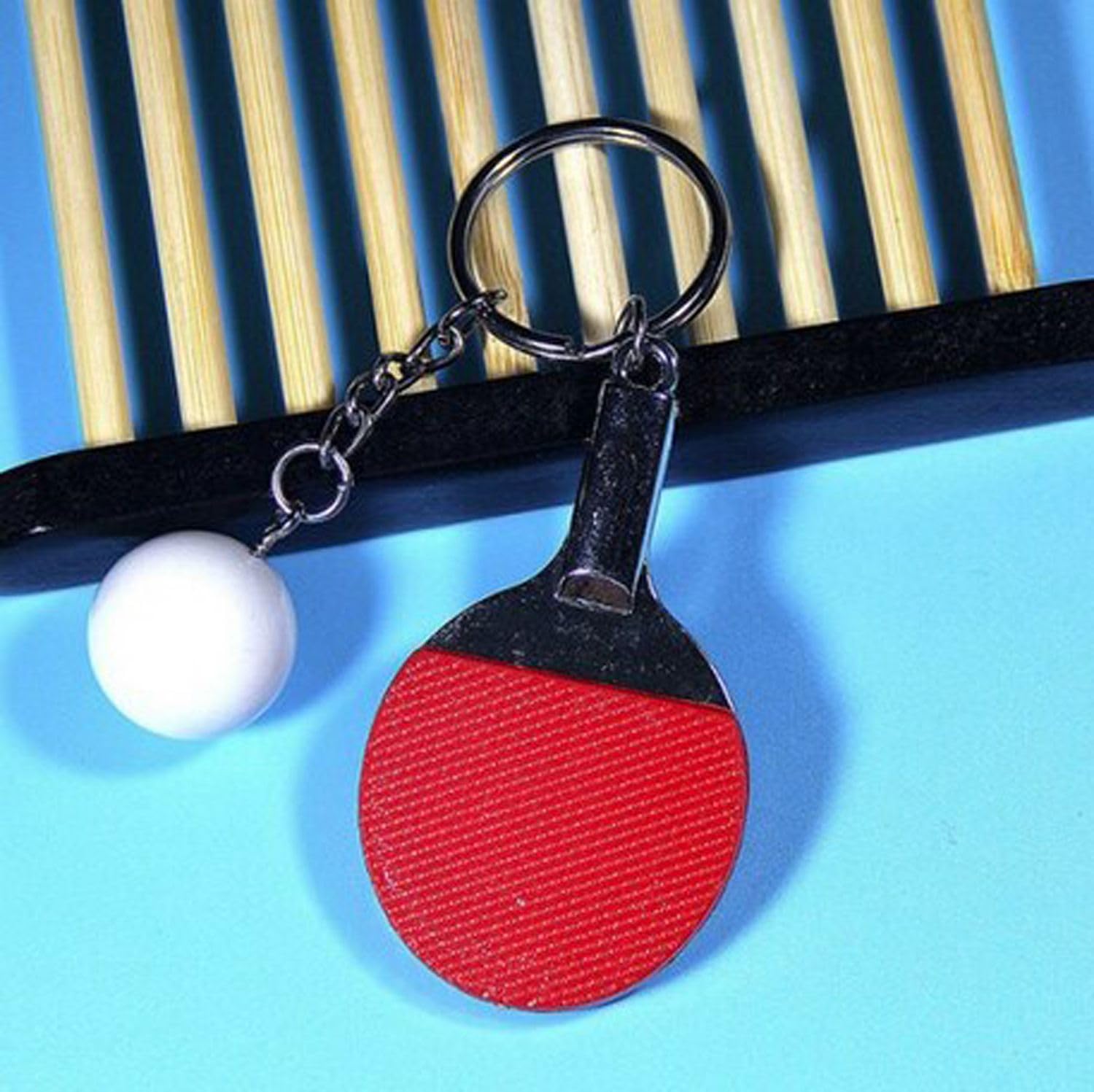 Miniblings 2 szt. Ping Pong brelok łańcuch tenis stołowy rakieta piłka sport czerwony