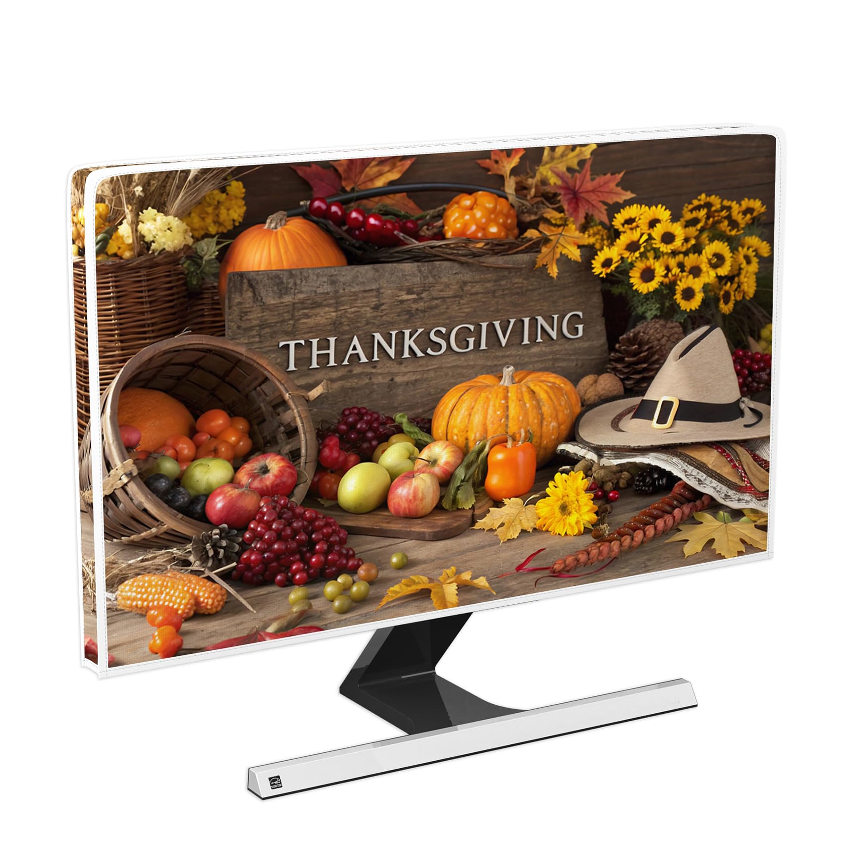 Baocicco Thanksgiving Monitor Dust Cover 22, 23, 24, 25 Inch Harvest Fruits Wooden Maples Pumpkin Waterproof Monitor Accessories Laptop TV LCD Screen Computer Decoration for Tablet Home Office