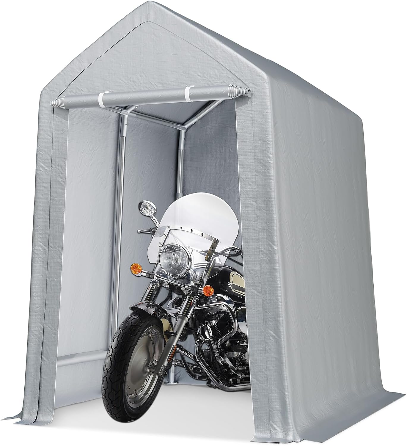 Ash 10'x10' Heavy Duty Outdoor Storage Shed - Roll-Up Zipper Door, Waterproof Design, Portable Structure, Versatile Use for Motorcycles, Bikes, and Garden Tools, Grey.