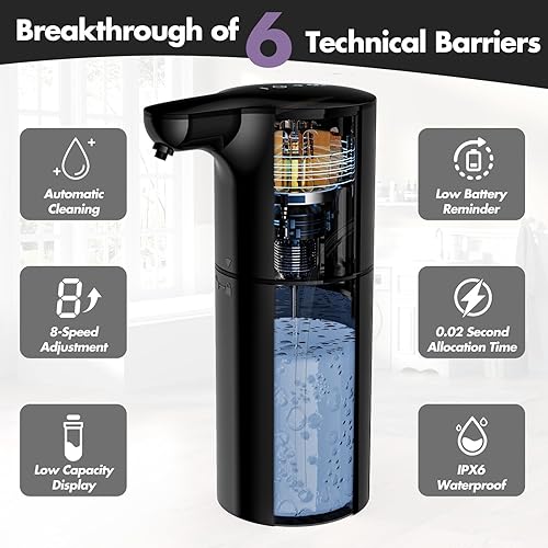 Miniatura 2 de YIKHOM Dispensador automático de jabón líquido, dispensador de jabón para platos, control de volumen ajustable de 8 unidades, dispensador