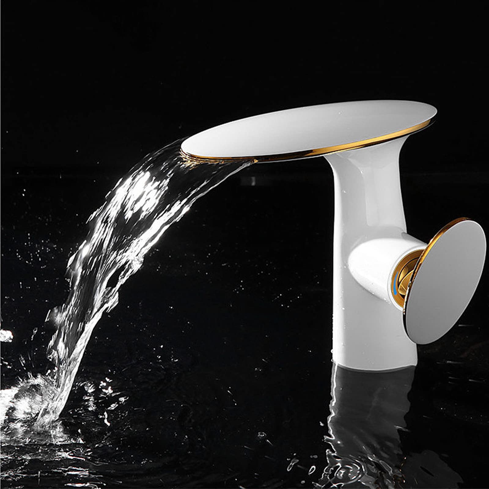 Rubinetto per lavabo a Cascata, Rubinetti per lavabo 1 Foro, Rubinetto per lavabo con Maniglia Singola, Rubinetto per lavabo a Vasca, Rubinetto per lavabo in Oro Bianco per lavabo, Miscelatore per