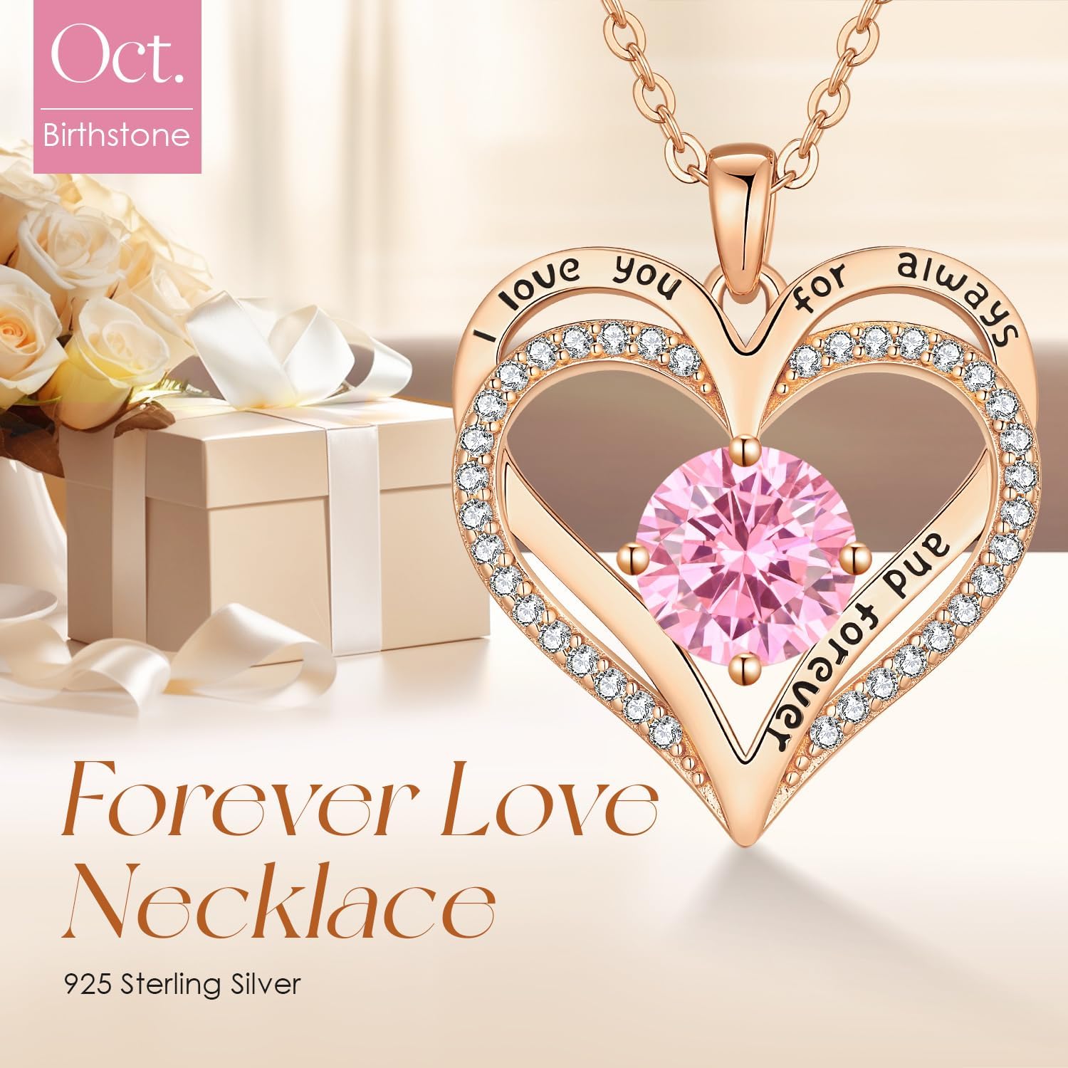 LOUISA SECRET Love Heart Birthstone Necklaces for Women, Birthday Gift for Girlfriend, Anniversary Jewelry Gift for Wife Her, 925 Sterling Silver Women Pendant Necklace, Mother's Day Christams Gift - Image 3