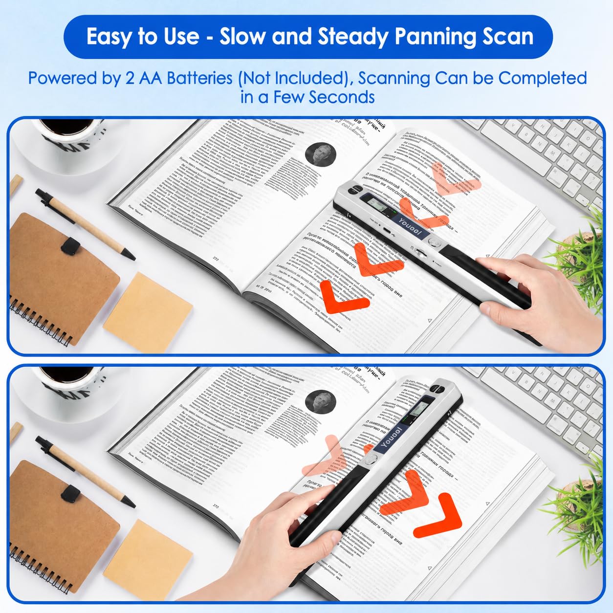 Scanner de Documents Portable, A4 900 DPI Haute Résolution Photo Couleur Portable, Format JPG/PDF USB 2.0 Scanner de Document Portables pour Documents, Reçus, Photos (Argent)