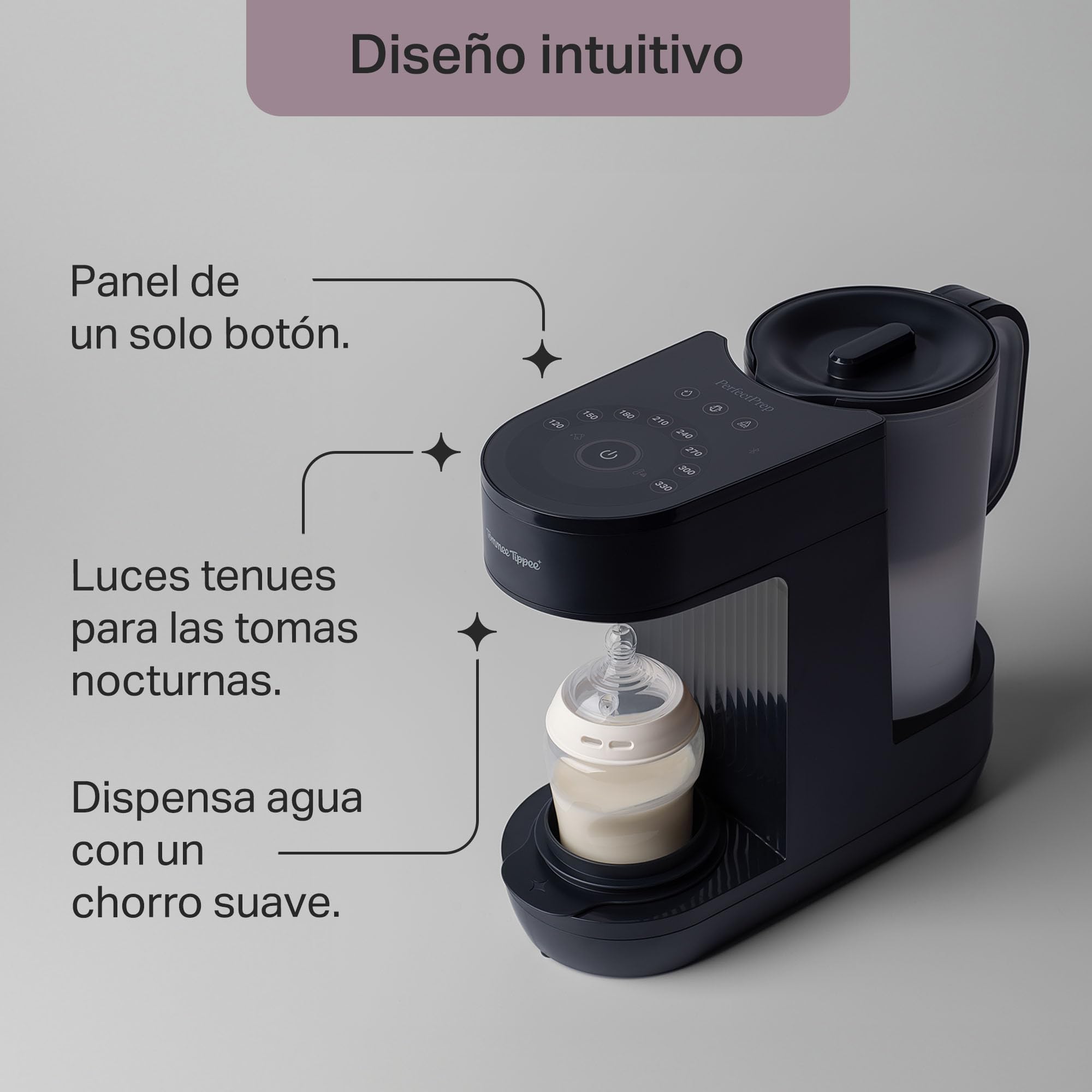 Tommee Tippee Perfect Prep, Preparador de Biberones, para un Biberón a Temperatura Corporal en 90 Segundos*, de Día y de Noche, con Filtro Antibacteriano y Asistencia de una Aplicación