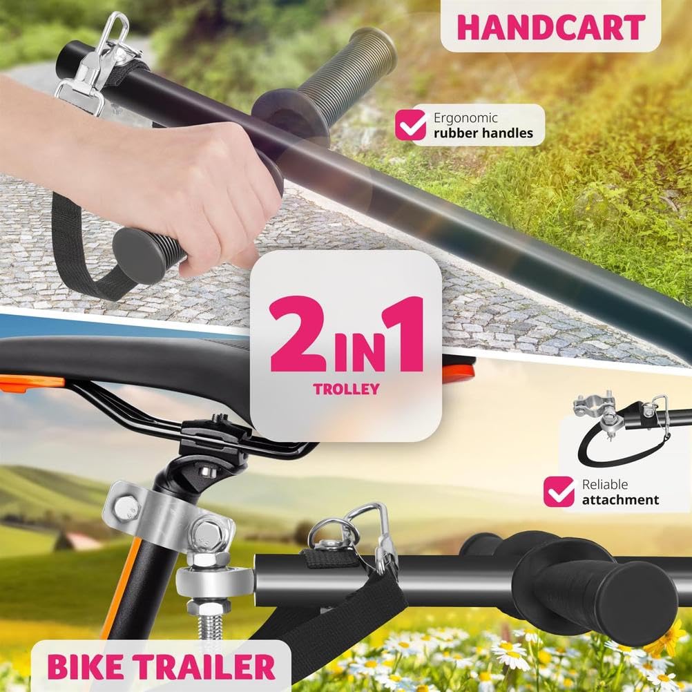 Remolque Carga Bicicletas con Barra Remolque Segura para Una FáCil ConexióN Bicicleta, Capacidad Carga 50 Kg, Carro para Bicicletas Alta Resistencia, Almacenamiento Plegable,