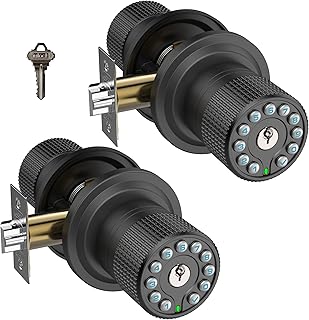 iulock Smart Door Knob with Keypad and Key,Keyless Entry Door Lock with Rubber Grip, Auto Lock,50 User Code,Waterproof, Easy to Install and Program for Bedroom (Matte Black Same Key 2 Pack)