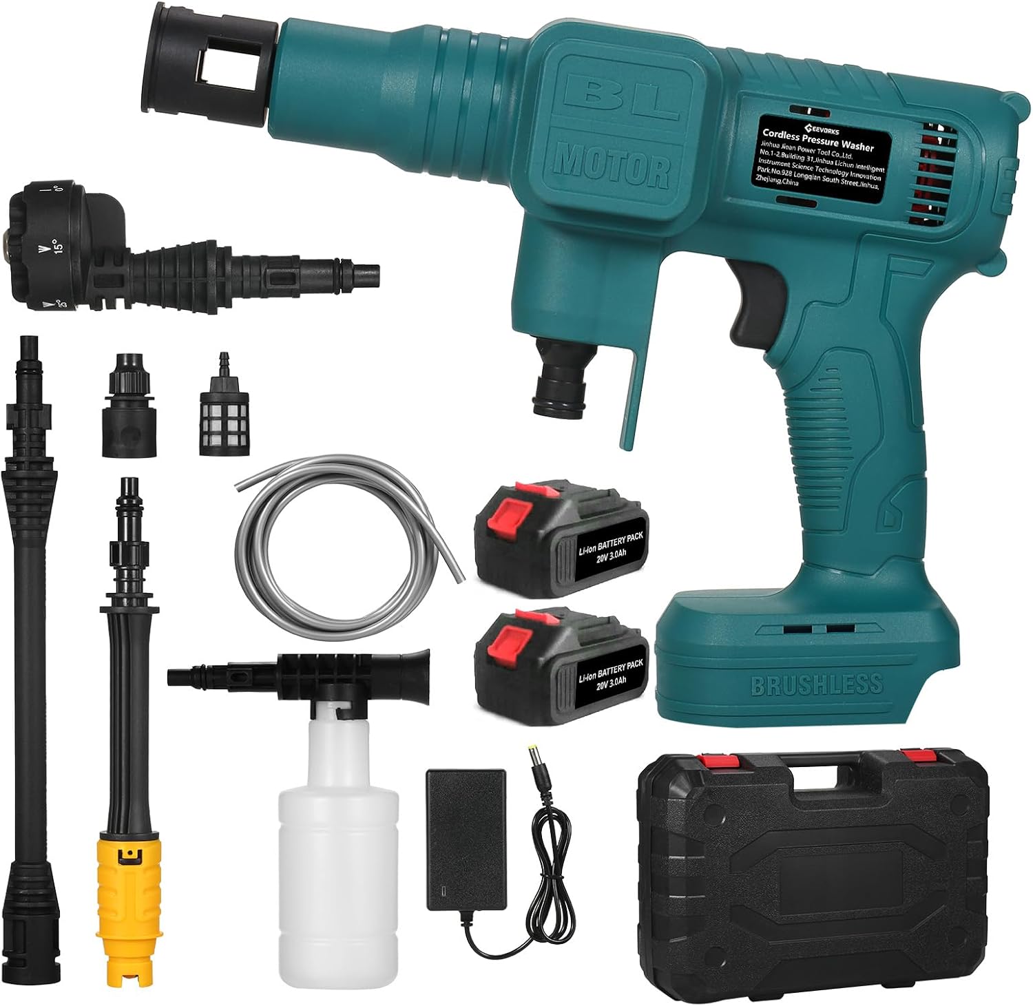 Portable Pressure Washer, 900PSI 62BAR Cordless Brushless Motor High Power Washer with 6-in-1 Nozzle and 2 Rechargeable Batteries for Car Fence Floor Cleaning Plant Garden (US Plug)