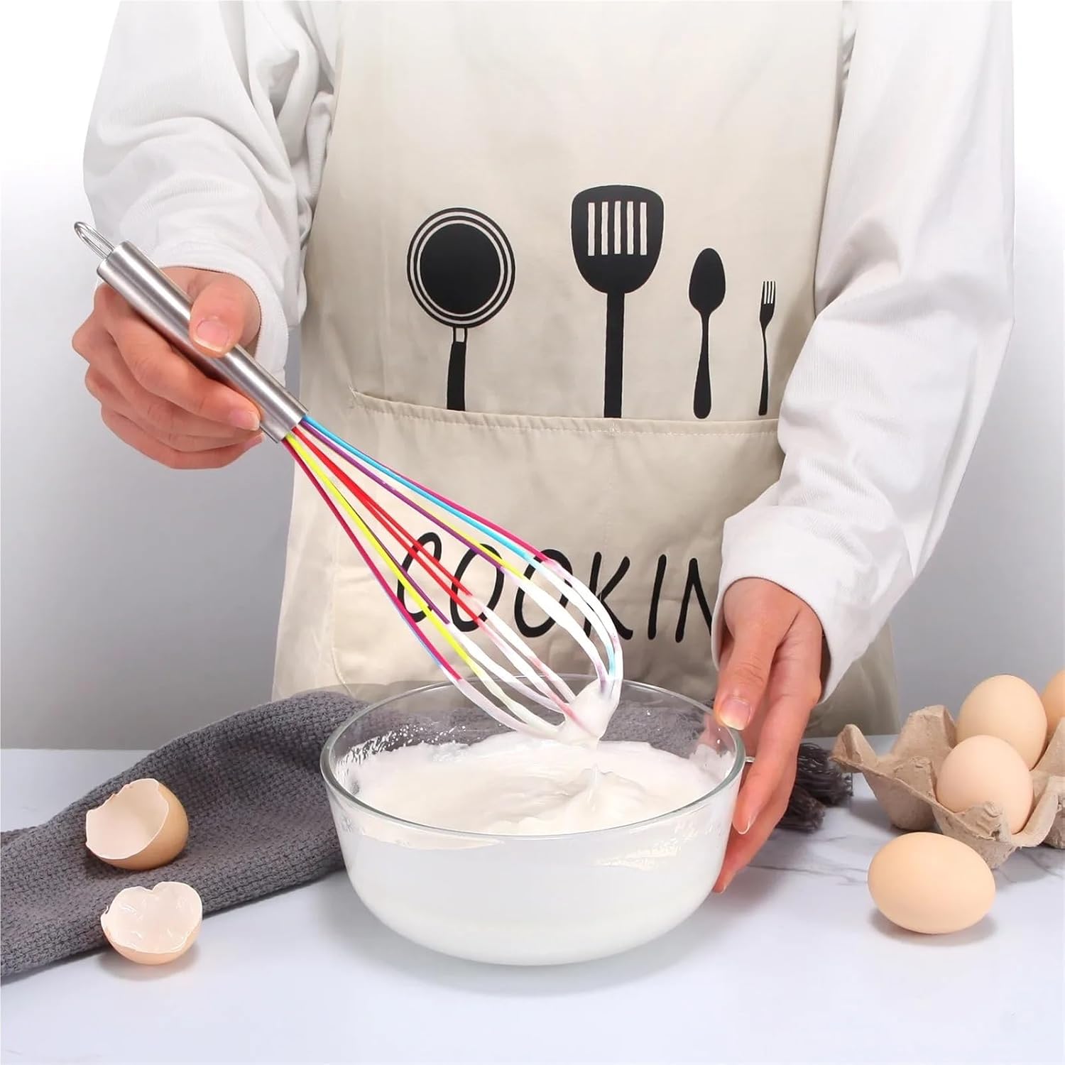 Stainless Steel Silicone Balloon Whisk Cream Mixer Stirring Mixing Whisking Coil Style Egg Tools(Black 10 Inch)