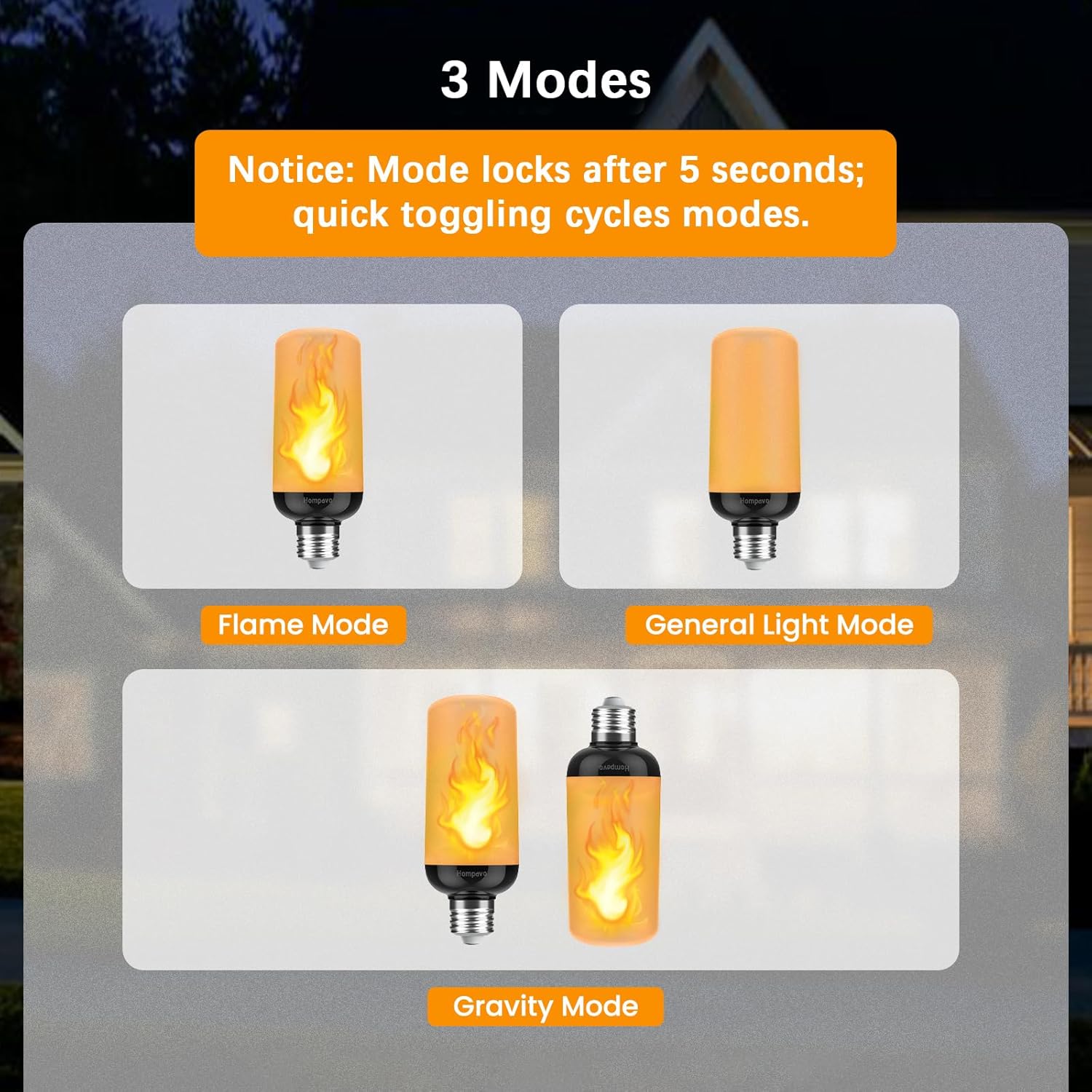 Hompavo Gen2 LED Flame Light Bulbs, Like Real Fire 4-Mode Flickering Light Bulbs with Upside Down Effect, E26 Flame Bulb for Halloween Christmas Party Patio Porch Home Indoor & Outdoor Decorations, 4