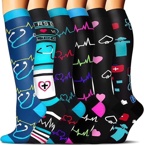 Miniatura 6 de 6 pares de calcetines de compresión para mujeres y hombres, circulación 20-30 mmHg, es el mejor soporte para correr, enfermería, deportes atléticos