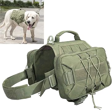 Dog Pack Hound Tactical Dog Backpack Dog Saddle Bag Service Dog Vest Harness for Medium & Large Dog Travel Camping Hiking with Handle & 2 Capacious Side Pockets