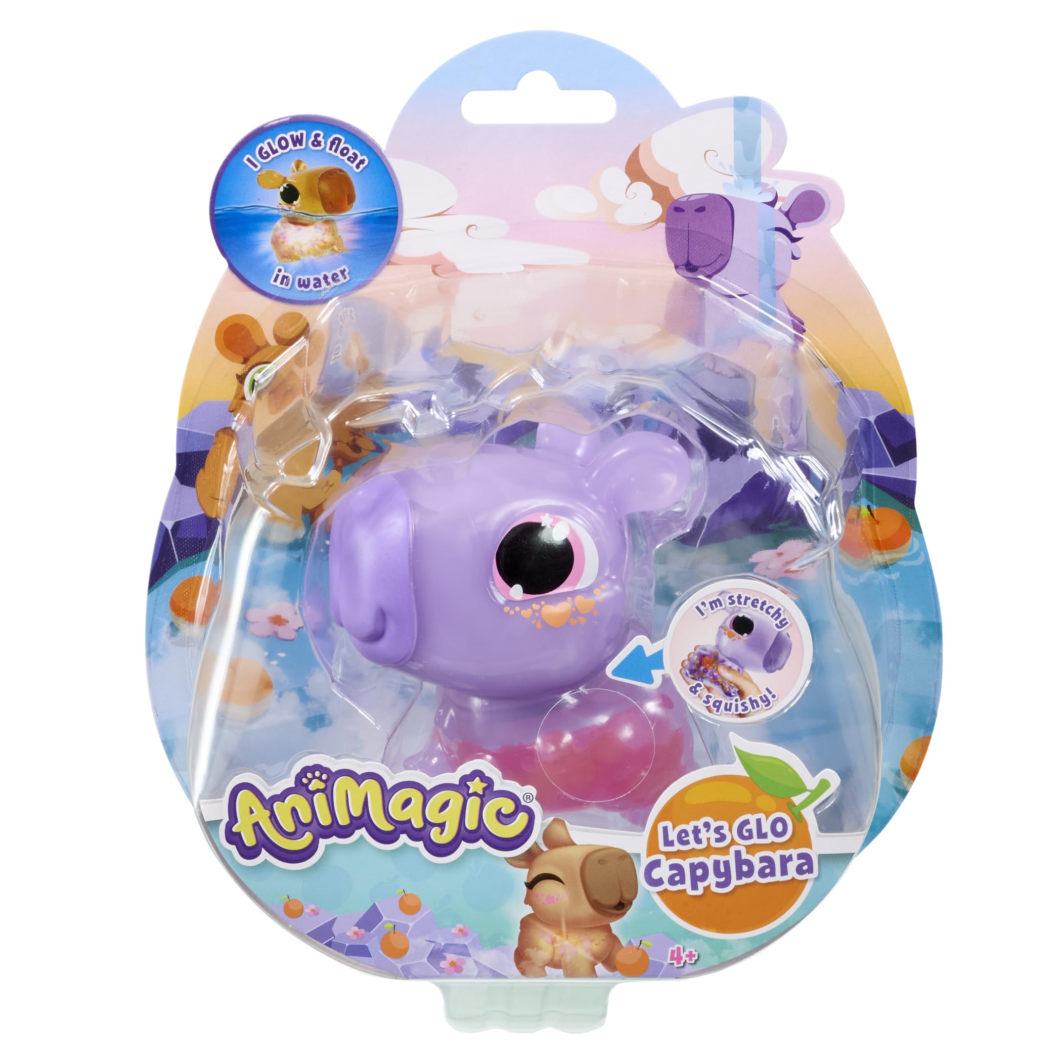 Animagic: Lets Glo Capybara - Purple | Your Glowing, Floating, Squishy Best Friend | Drop In Water To Watch Them Glow! | Interactive Electronic Pet | For Kids Ages 4+