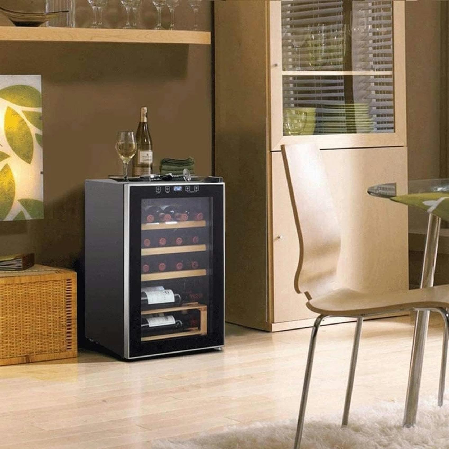 Refrigerador para Vinos - Enfriador De Botellas De Vino con Compresor - Zonas De Temperatura Individuales Y Blancas - Capacidad para hasta 30 Botellas - Silencioso con Vibración