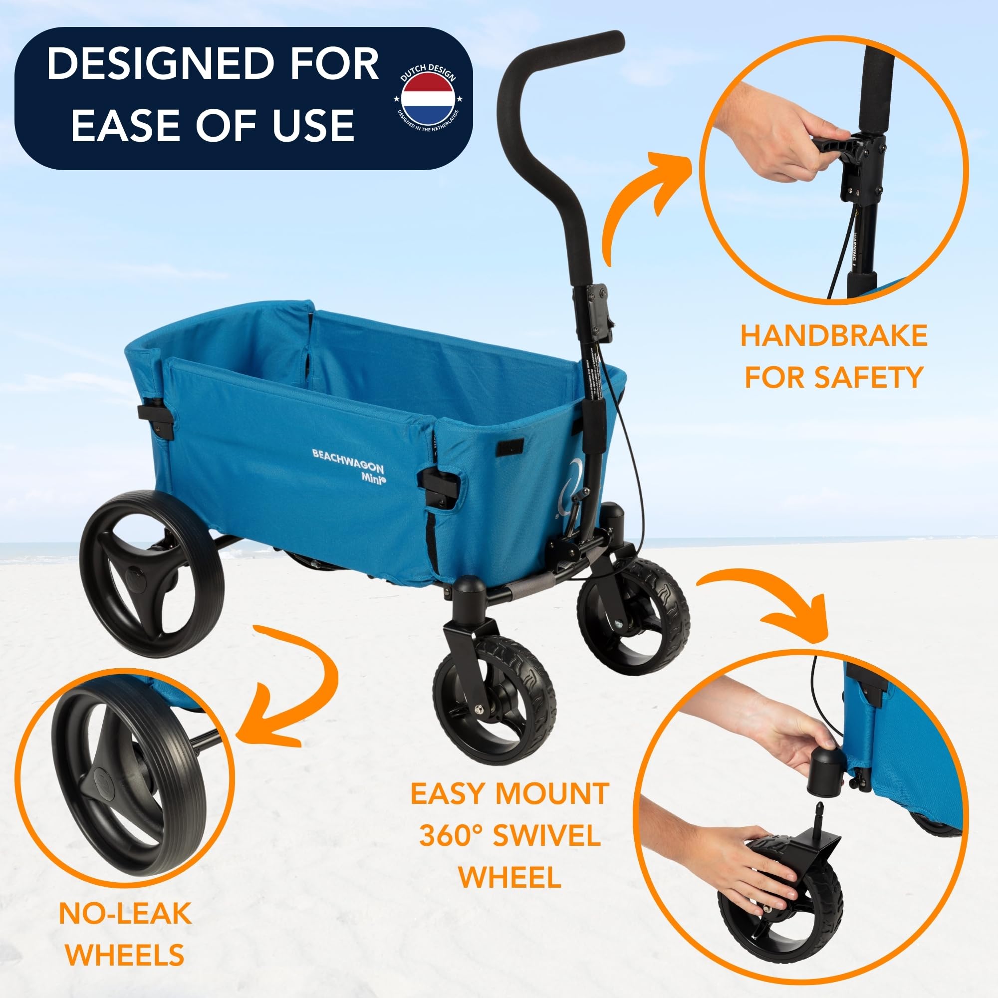 Beach Wagon Carrello con Ruote Pieghevole MINI Combideal 40 kg, Carrello Spesa Compatto e Leggero con Tettuccio, Carrello da Spiaggia, Giardino e Campeggio, Azzurro