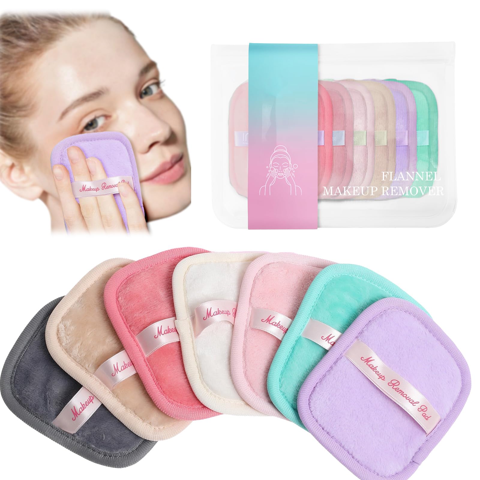 7 Pads Dischetti Struccanti Riutilizzabili, Salviette Struccanti per Viso con custodia, Spugnette Morbide, detergenti, senza nanoparticelle, per viso, occhi, labbra