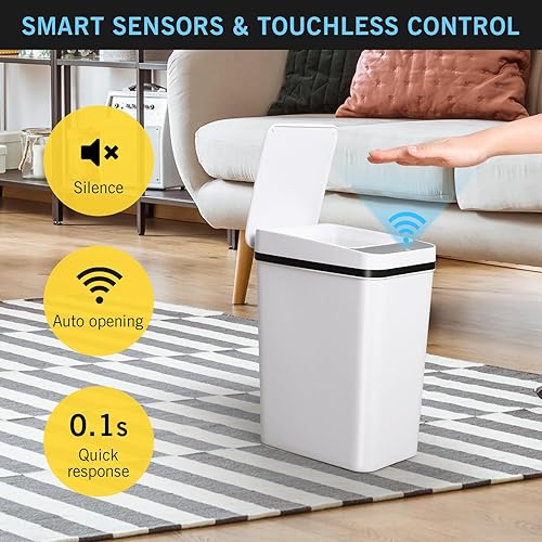Miniatura 3 de Basurero de baño sin contacto de 2.2 galones, con sensor de movimiento automático inteligente, cubo de basura pequeño con tapa para sala de estar,