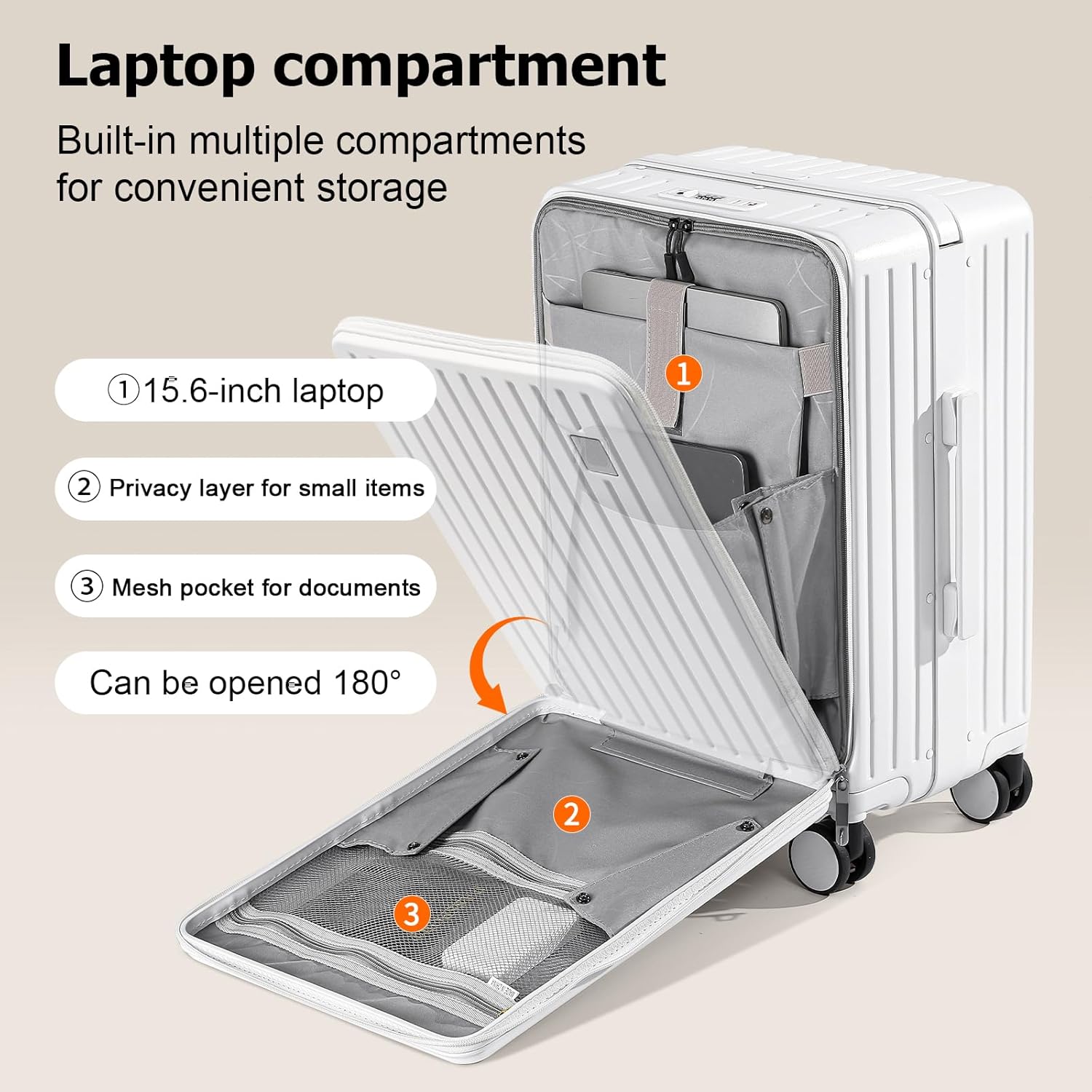 Joyway Hardshell Carry on Luggage with Front Pocket, Lightweight Hardside 20 Inch Suitcase with Spinner Wheels and TSA Lock (White, Carry on Luggage-20 Inch) - Image 4