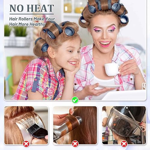 Miniatura 5 de Acejoz Rodillos para el cabello, 12 rodillos grandes de autoagarre con 12 pinzas de acero inoxidable, para volumen de cabello largo medio grueso