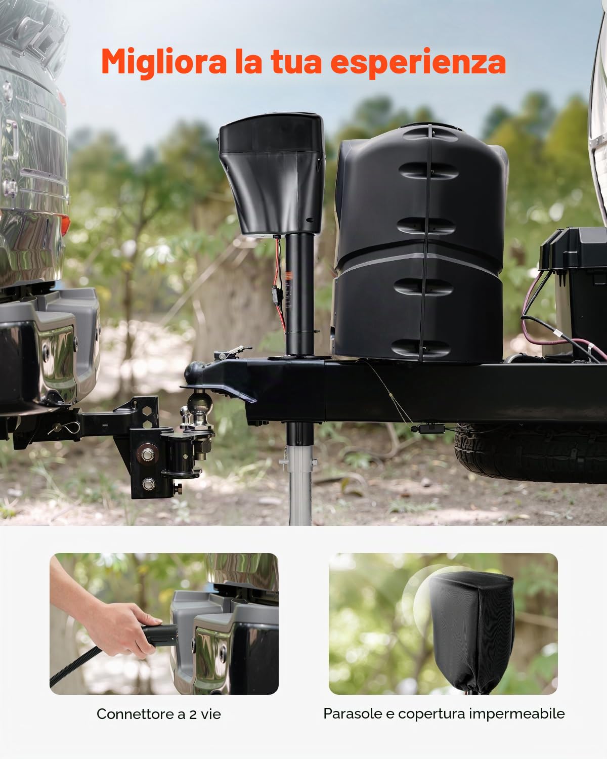 VEVOR Cric Elettrico per Rimorchio 2267 kg Cric Perno per Camper Resistente con Connettore a 2 Vie, Manovella Manuale e Copertura, Cric Resistente alle Intemperie, Mozzo 255-860 mm per Camper, Nero